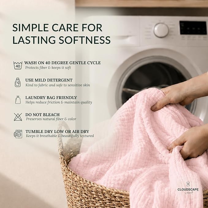 CLOUDSCAPE 4 Layer Muslin Blanket for Adults, 100% Cotton Blanket King Size, 92" x108'' Oversized Fits Upto Cal King Bed, Soft Lightweight Breathable Layering Cotton Summer Blankets - Seashell Pink