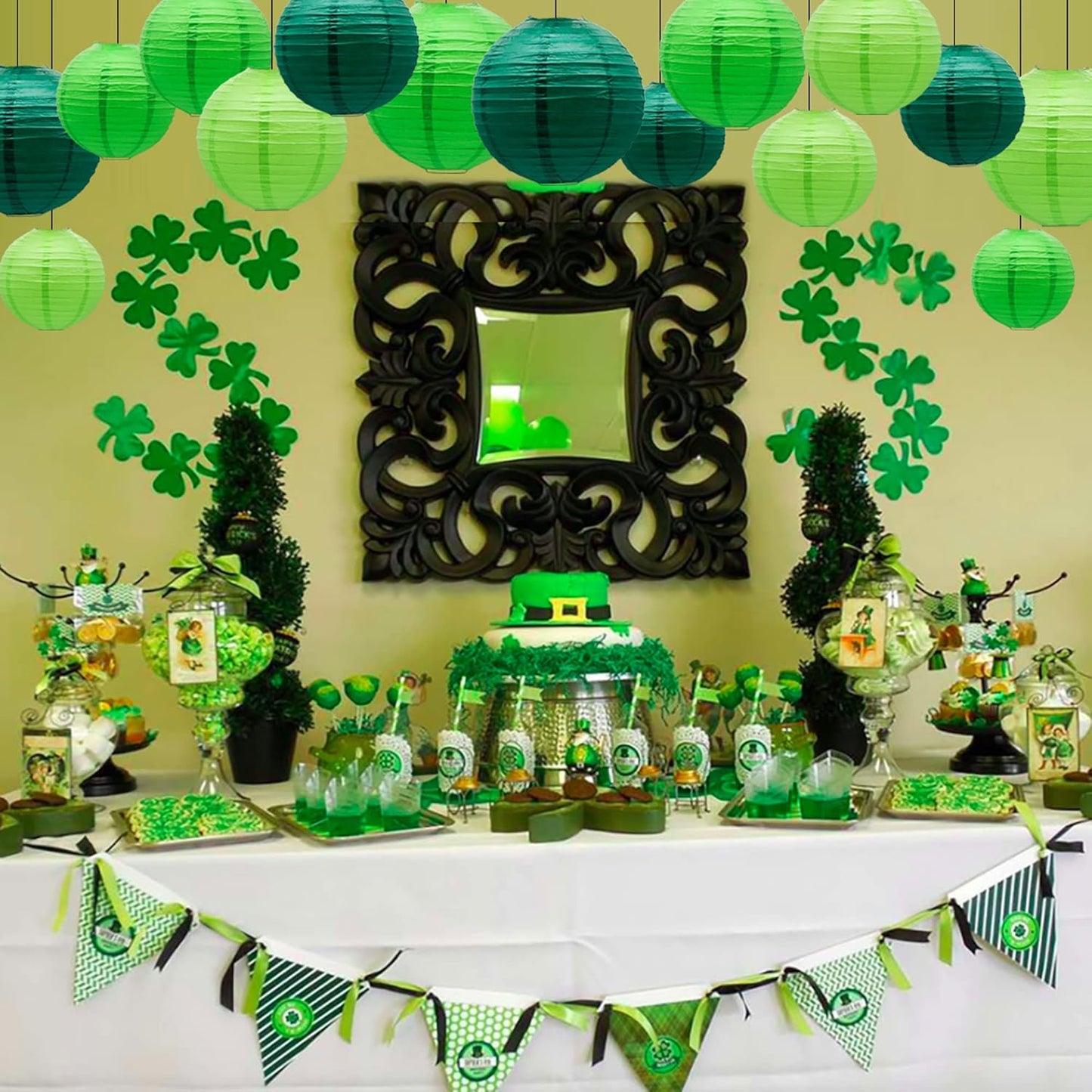 Paper Lanterns Party Decorations Green - Hanging Paper Lanterns Indoor Outdoor - Football Theme Birthday Baby Shower Graduation Wedding St. Patrick's Day Party Supplies, 15pcs