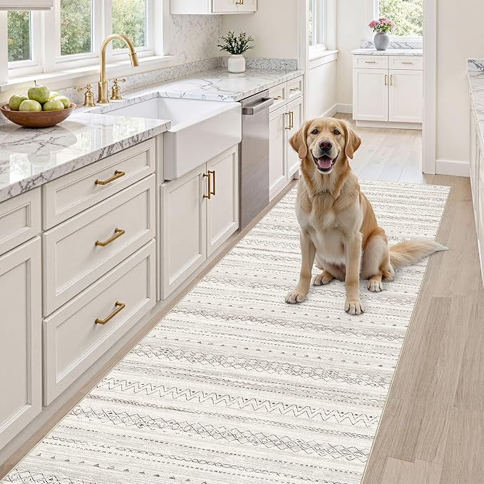 cotiled Hallway 2.6x8 Runner Rugs: Washable Boho Rugs with Non Slip Backing Large Soft Indoor Low Pile Carpet for Living Room Bedroom Farmhouse Dining Room Lightweight Home Decor Brown