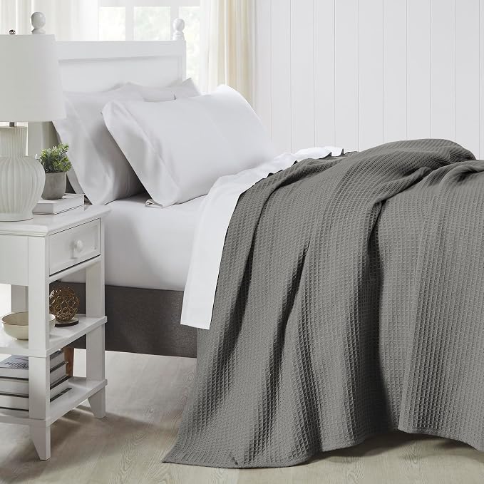 Modern Threads 100% Cotton Waffle Thermal Blanket, Dark Gray, Twin/Twin XL