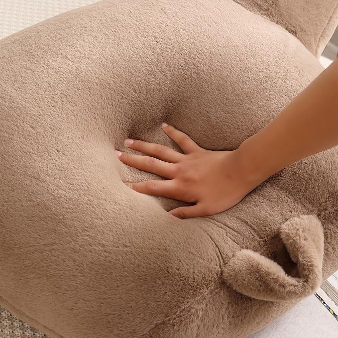 Soft Reading Pillow for Bed with Arms,Middle,Khaki,Faux Fur | 17" Backrest with Arms for Gaming & Lounging,Oeko-TEX Certified Plush Back Pillow for Teens Room