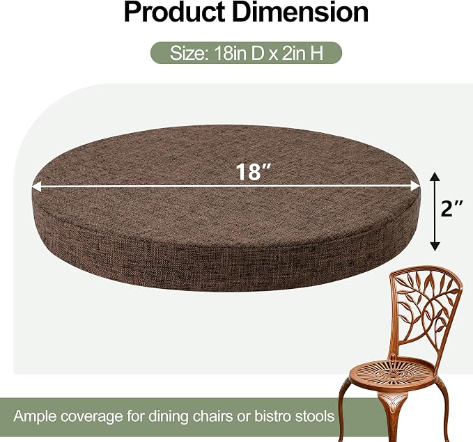 Tromlycs Round Chair Seat Cushions for Circle Bistro Stool Chairs Pads Pillow Large Indoor Circular Non Slip Foam Cushion 18 inch Brown Set of 2