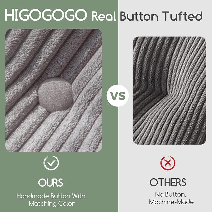 HIGOGOGO Papasan Chair Cushion with Corduroy Cover (Without Chair), 48 x 48 Inch Supportive Cushion, Overstuffed Chair Cushion,Grey