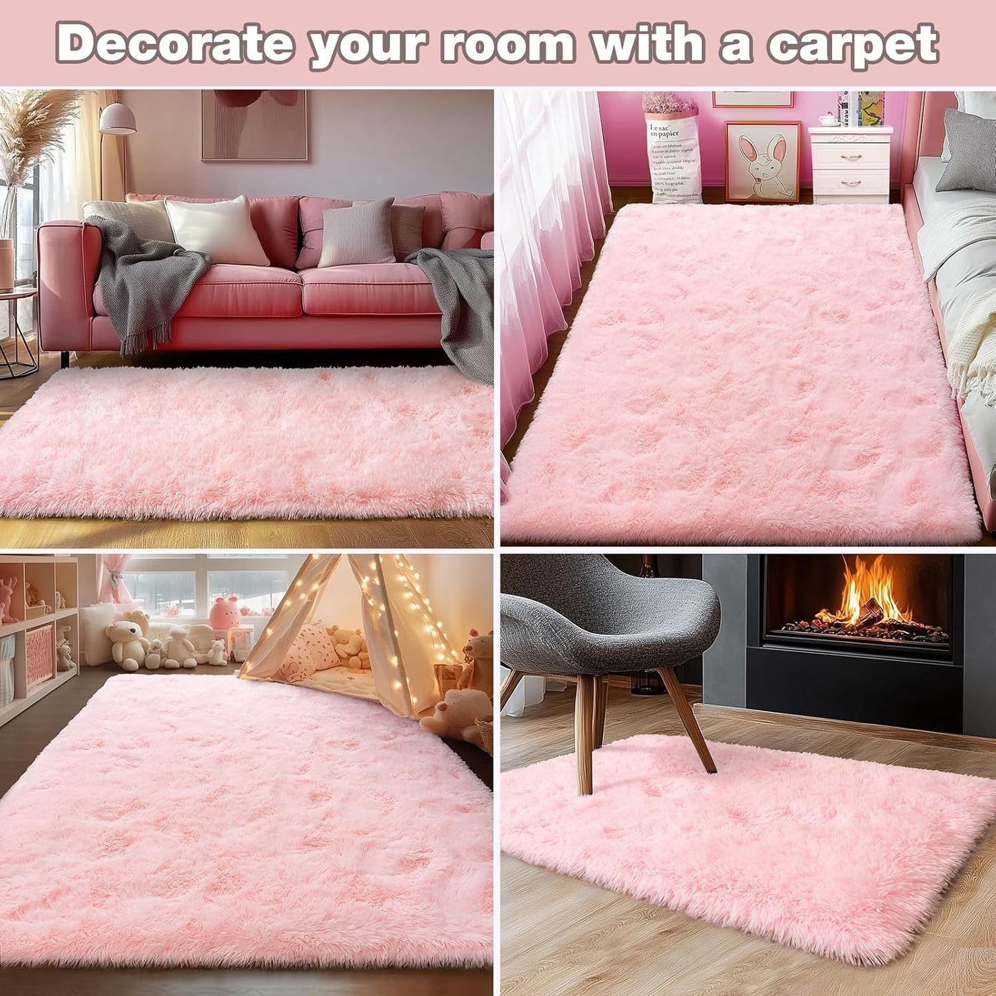 Ultra Soft Fluffy Pink Rugs for Bedroom 2x6 Feet, Fluffy Shag Area Rugs for Living Room, Large Comfy Furry Rug for Girls Kids Baby Room Decor, Non Slip Nursery Modern Indoor Fuzzy Floor Bedside Carpet
