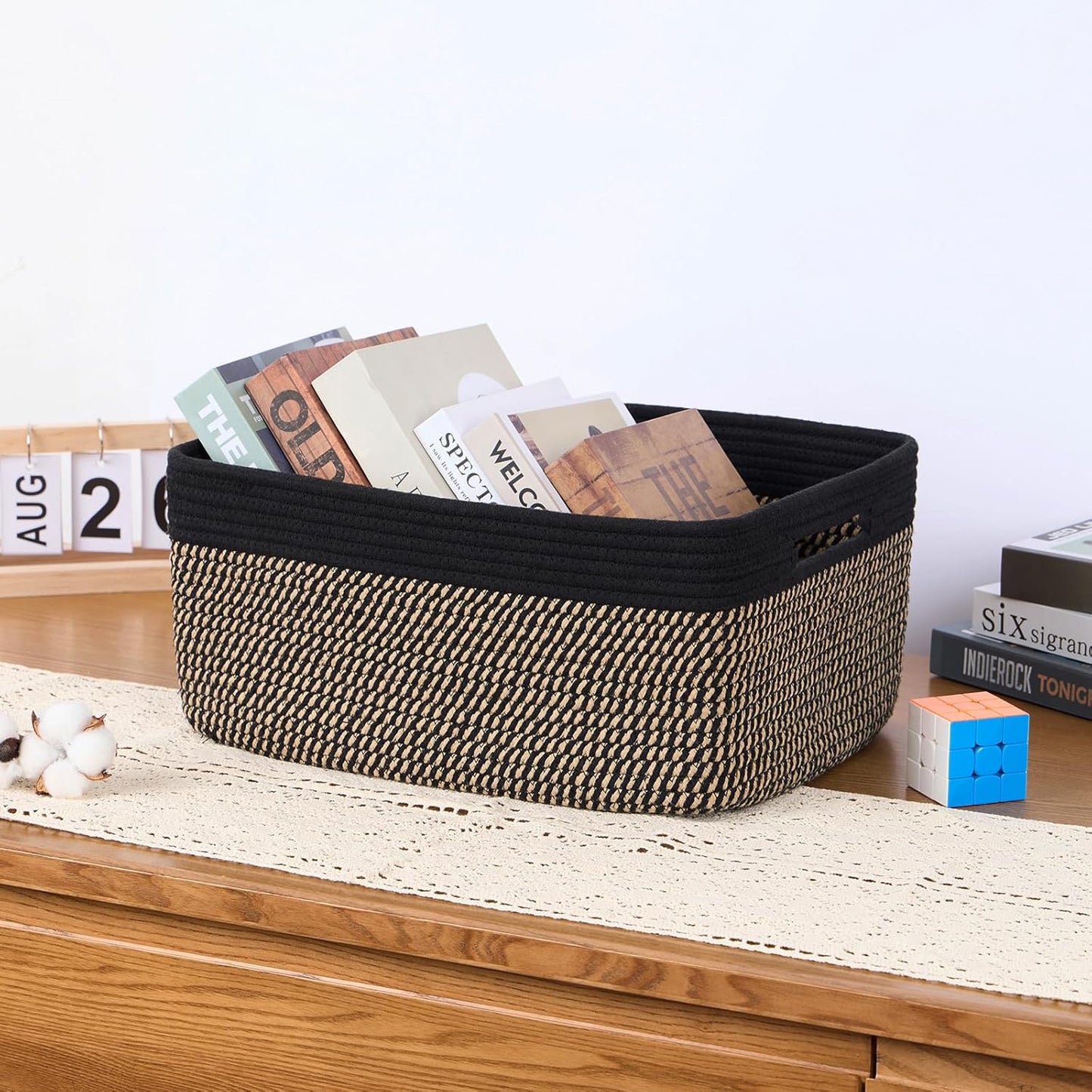 Large Storage Baskets for Organizing, Closet Shelf Baskets for Clothes Blanket Towels, Baby Nursery, Toy Bins Box, Woven Rope Baskets, 17 x 13 x 7.5”, 4 Packs Woven Brown