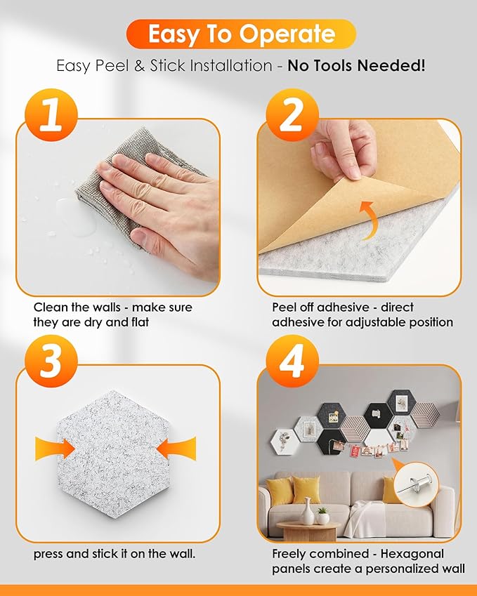 Hexagon Cork Boards for Walls Decor 10 Pack Cork Bulletin Board Tiles with 50 Pins,Pin Board for Office & Home for Notes Photos and DIY Classroom Decor (Industrial Vintage Style)