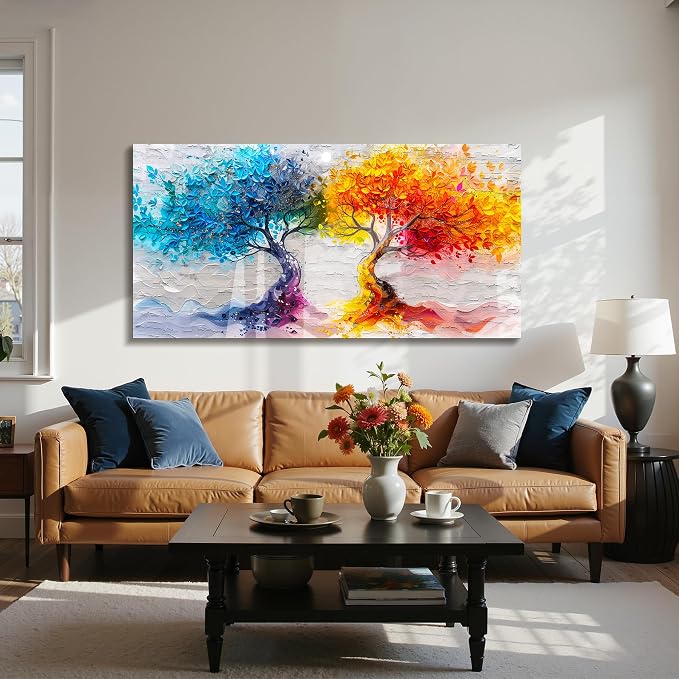 imjiayu Extra Large Wall Art, Tree of Life Wall Art, Abstract Art Wall Decor, Yin Yang Tree Prints, Art Nouveau Modern Decor, Nature Colorful Paintings for Living Room Dining Room Office 29"x57"
