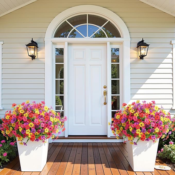 Alupssuc 48 Bundles Artificial Flowers for Outdoors Decoration, UV Resistant Silk Faux Daisy Spring Fake Plastic Plants Greenery for Outside Indoor Yard Home Porch Window Box Decor(Upgrade 4 Colors)