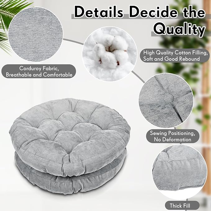 Jerify 6 Pcs Floor Pillow Cushions Large Round Square Large Meditation Floor Pillow for Classroom Adult Meditation Picnic Party Seating Learning Daycare School (Round,Light Gray)