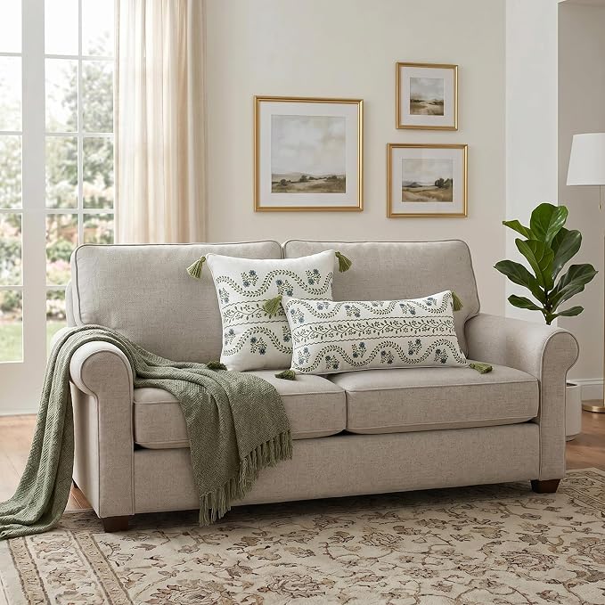 ISAENNE Designer Linen Throw Pillow Cover,Set of 2,18"x18"-Mosella D | Vintage Elegant Square Decor Pillow Cover,Concealed Zipper Design,Floral Pattern,Sofa,Bedroom,Living Room,Lounge Chairs