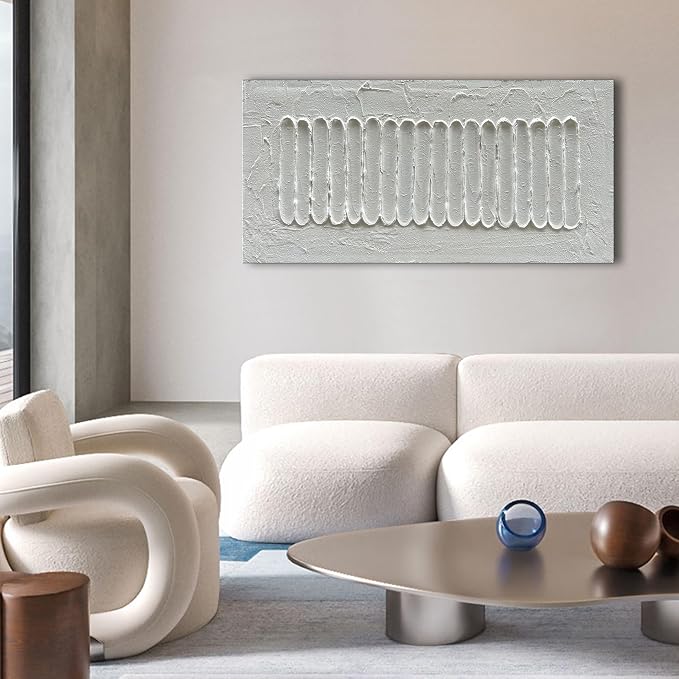 NANKAI Art 24x48 Inch White Minimalist Abstract Oil Painting Home Wall Decor