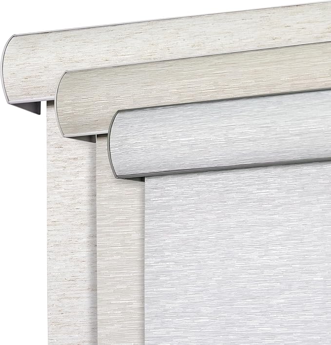 Joydeco Natural Woven Roller Shades for Indoor Windows, Cordless Blackout Blinds with Curved Valance, Thermal Insulated UV Protection Privacy Window Shades for Home and Office (Grey,58" W x 72" H)