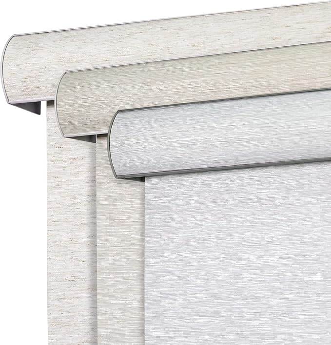 Joydeco Natural Woven Roller Shades for Indoor Windows, Cordless Blackout Blinds with Curved Valance, Thermal Insulated UV Protection Privacy Window Shades for Home and Office (Grey,30" W x 72" H)