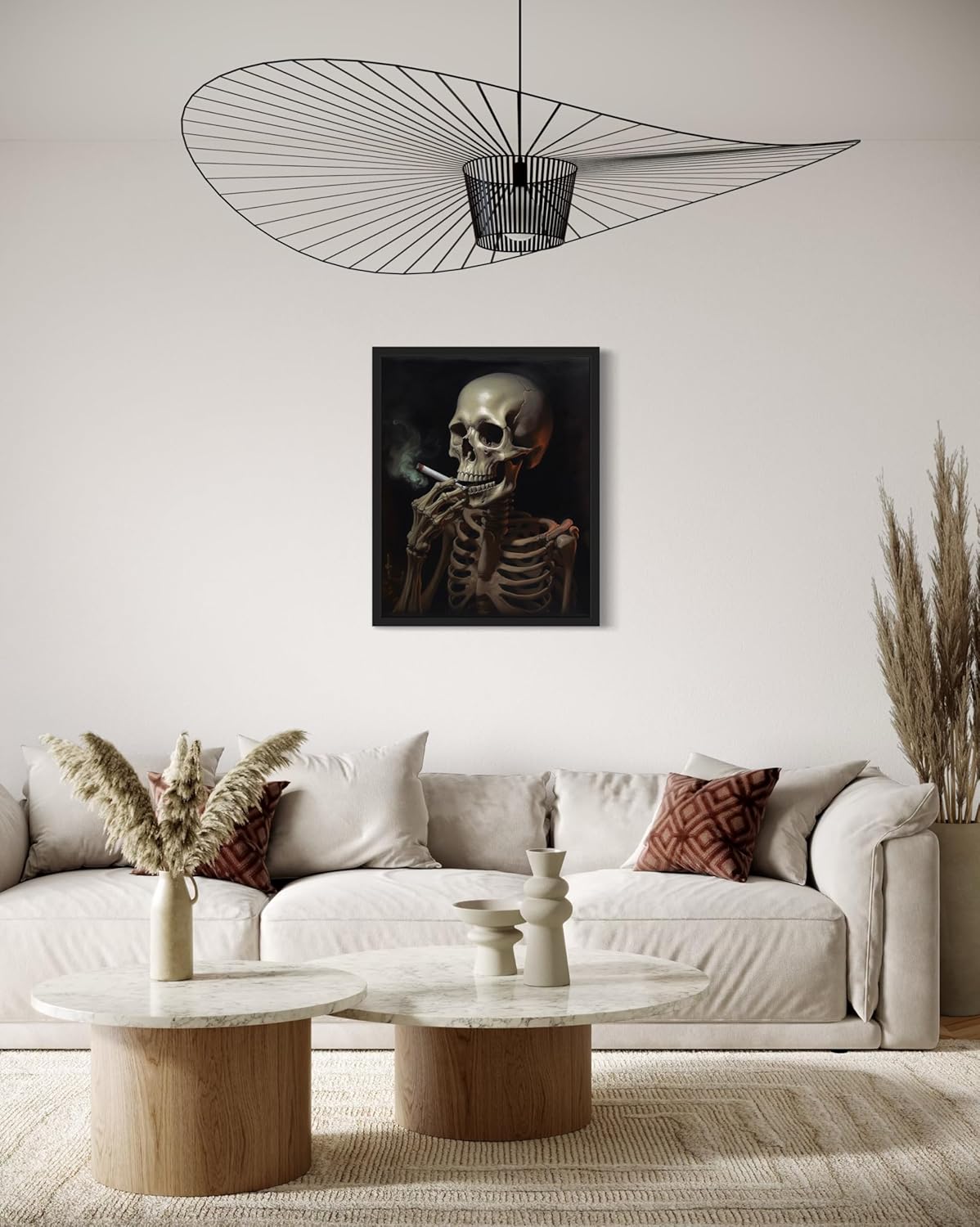 Skull Smoking Ciggarettes Poster Art Print, Halloween Scary Vintage Wall Art Academia Spooky Painting Decoration for Horror Prints, Gothic Posters Bedroom Decor 89 (Skull Smoking Ciggarettes, 16 x 20 inches, Unframed)