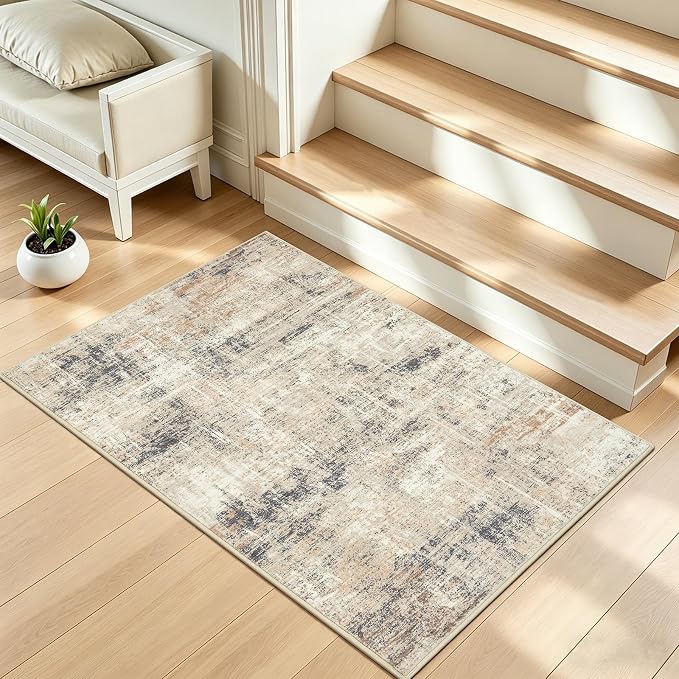 Lofus 2x3 Area Rug for Entryway Bathroom,Gold Abstract Kitchen Mats for Floor, Soft Door Mat Indoor Entrance, Farmhouse Carpet for Entry Living Room Bedroom