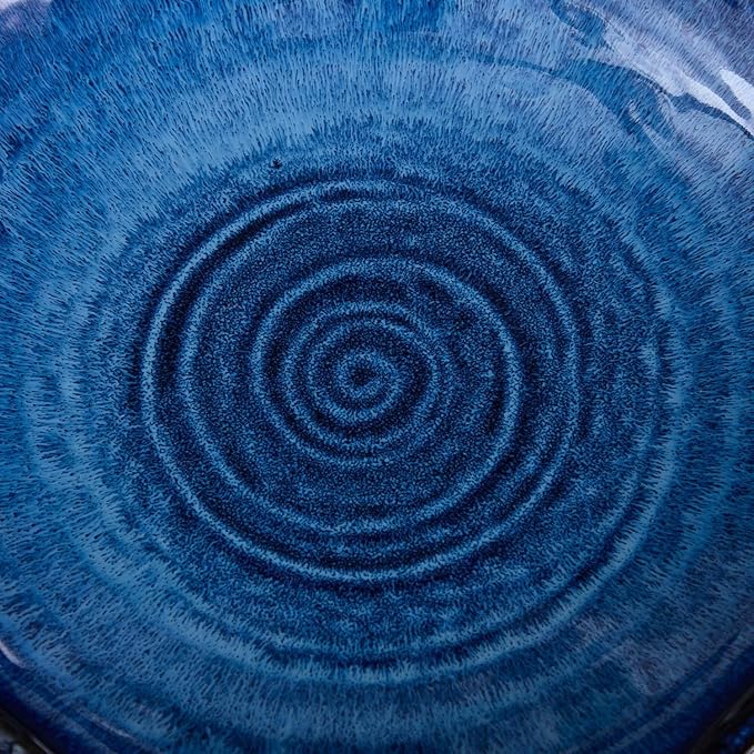 Large Ceramic Decorative Bowl, Blue Reactive Glaze, 12" Dish | Centerpiece Bowl, Modern Coffee Table Decor Dish, Entryway Catchall Key Bowl