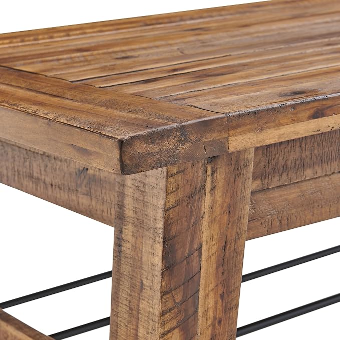 Alaterre Furniture Durango Solid Wood Coffee Table with Metal Storage Shelf | 48-Inch, Rustic Industrial Living Room Table, Metal Accent, Rustic Natural Grain Lacquer Finish