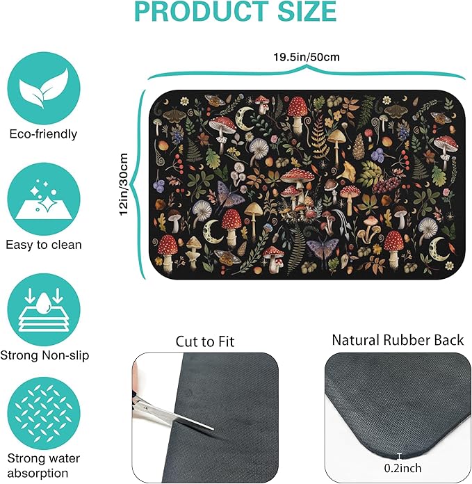 Fun Coffee Mat 19inx12in,Coffee Bar Mat for Countertops,Absorbent Hide Stain Anti-Slip Coffee Bar Accessories Fit Under Coffee Machine Mat,dish Drying Mats for Kitchen