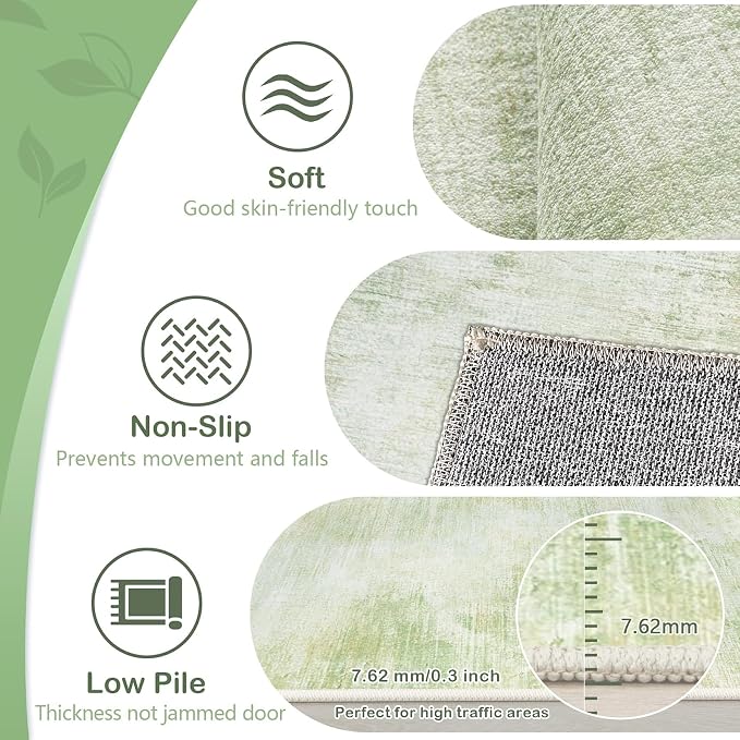 Area Rugs 5x7 Living Room: Washable Rug Modern Abstract Rugs Soft Non Slip Neutral Rug Stain Resistant Indoor Carpet for Bedroom Kitchen Dining Room Nursery Home Office Rugs(Green,5'x7')