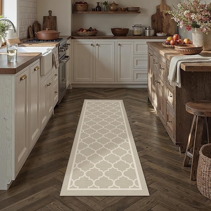 PureCozy Beige Runner Rug 2x6 Machine Washable Long Carpet Low Pile Indoor Hallway Throw Rug Non Slip for Kitchen Laundry Bathroom Dining Room