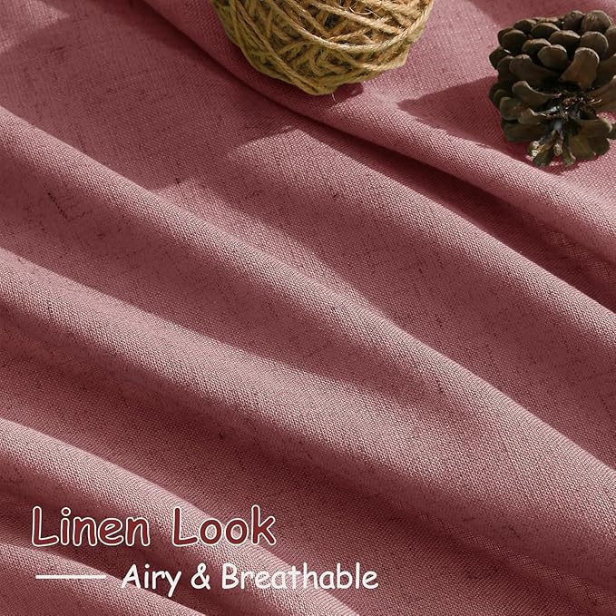 Canyon Rose Linen Curtains for Living Room 94 Inches Long Light Filtering Semi Sheer Curtain Back Tab Modern Farmhouse Decor Elegant Luxury Boho Girl Drapes for Bedroom Dinner Room 52x94, 2 Panels
