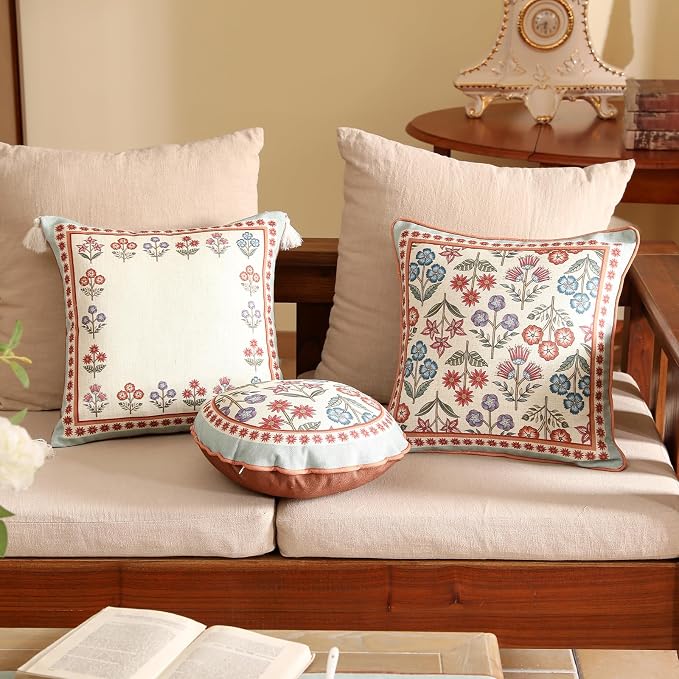 bilin gaier Designer Square Throw Pillow Covers,18"x18" Set of 2-Lohi A | Vintage Elegant Pillow Cover,Concealed Zipper Design ,Colorful Floral Pattern,Sofas,Bedroom,Living Room,Lounge Chairs