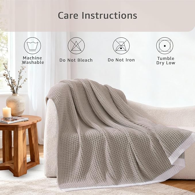WRENSONGE Soft Checkered Throw Blanket for Couch-Cozy Warm Knitted Blankets | Lightweight Warm Fluffy Decor for Women, Mom, Her & Girls, Sofa, Chair, Bed, 50x60in, Sand