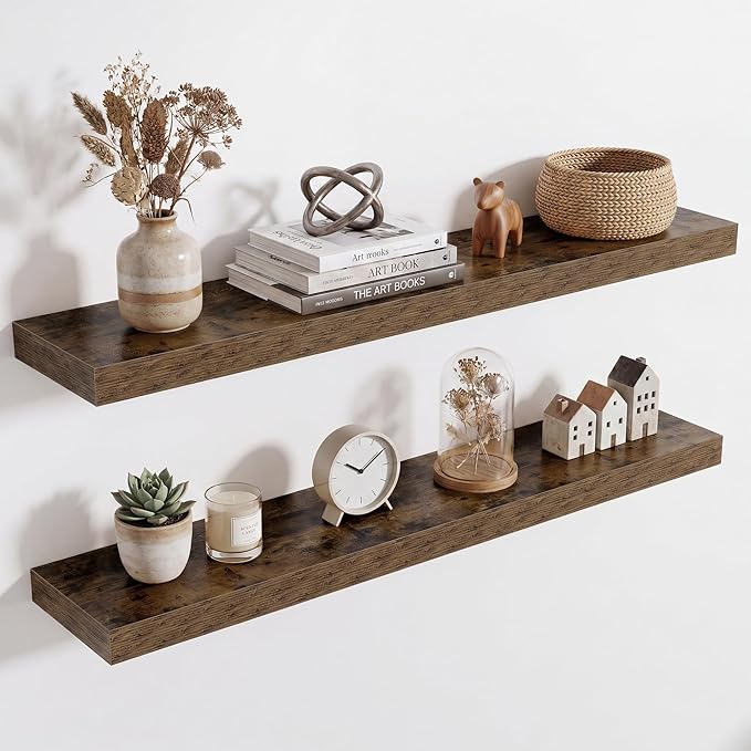 Acovy 36in Long Floating Shelves for Wall Set of 2, Wood Wall Shelves for Bathroom Bedroom Kitchen Living Room Laundry Room, Modern Floating Shelf for Home Decor