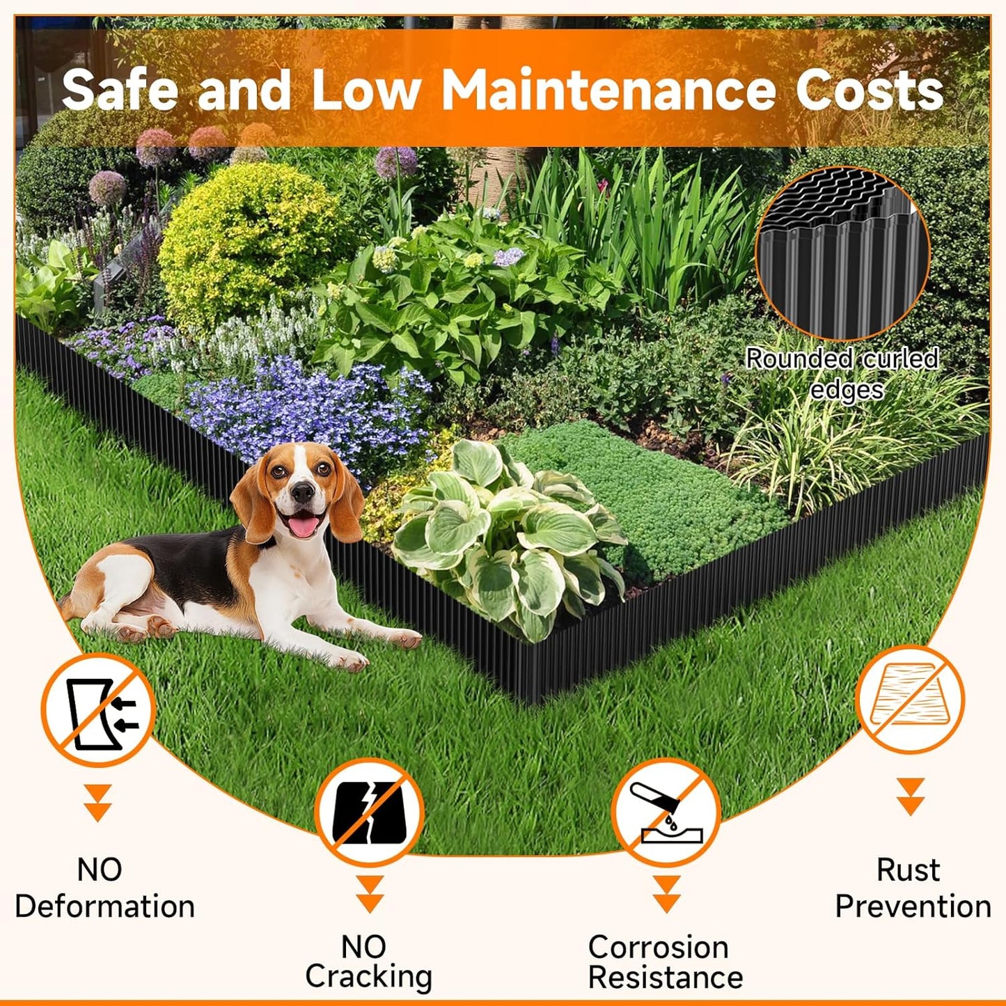 Corrugated Garden Edging, 6"×10Ft Galvanized Steel Landscape Edging & Lawn Edging Border, Metal Garden Border for Flower Beds, Garden，Lawn，Raised Beds & Tree Surrounds (Black)