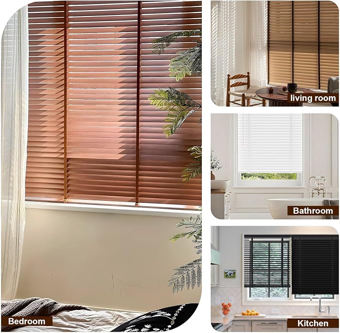 2" Cordless Real Wood Blinds for Indoor Windows, White, 28" W x 72" H | Horizontal Venetian Blinds with Tilt Wand, Light Filtering, Privacy Control, Easy Installation for Bedroom, Living Room
