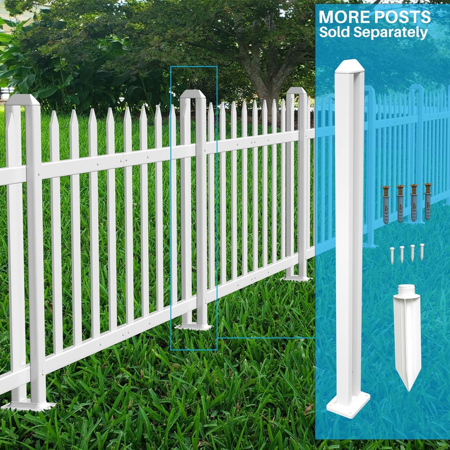 Patio 5 Sets Vinyl Picket Fence Panels 36" H x 84" W White PVC Decorative Fence for Front Yard Porch Patio Deck Pool Air Conditioner Fence Safety Dog Fence (34 Pickets, Straight)