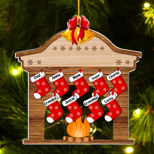 Stocking Personalized Family Christmas Acrylic Ornament 2025-3D Inflated Effect Custom Name Hanging Stock up to 10 Members, First Xmas as A Family Ornament Gifts