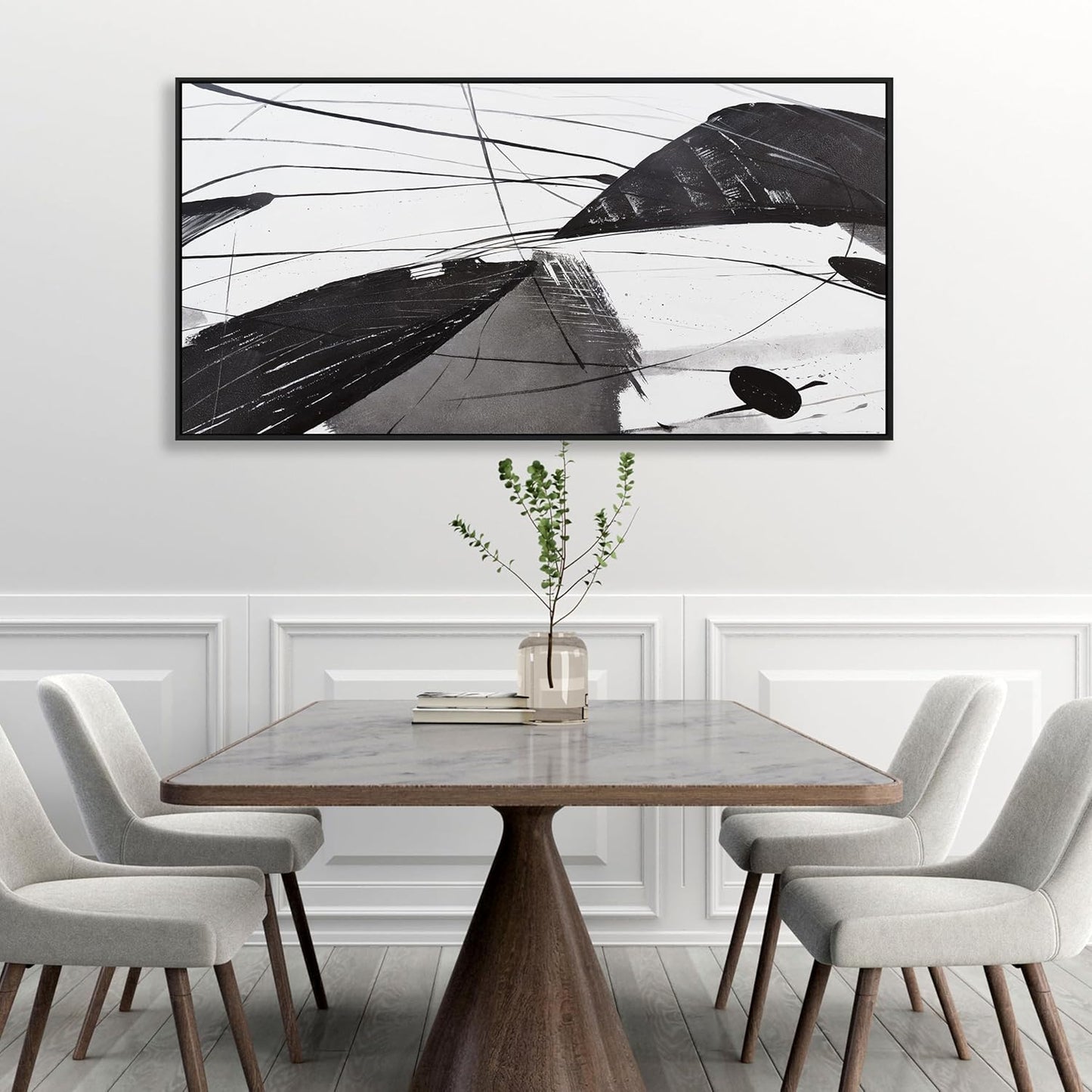 Abstract Canvas Art Home Wall Decor Black and White Abstract Wall Art Framed Artwork Modern Home Wall Decor for Living Room Bedroom Office 20"x40"