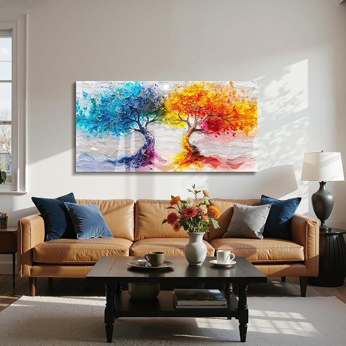 imjiayu Large Wall Art, Tree of Life Wall Art, Modern Wall Decor, Fire and Ice Tree Prints, Abstract Psychedelic Landscape Painting, Pop Art Nature Pictures for Living Room Bedroom Hallway 24"x48"