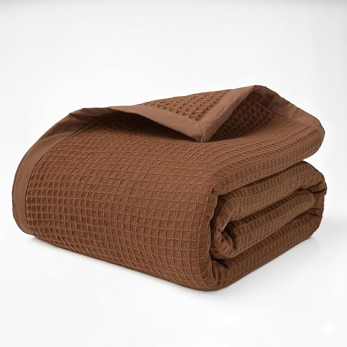 Salt Earth GOTS Certified 100% Organic Cotton Throw Blanket, 90"x90" Waffle Blankets & Throws for Bed, Throw Blanket for Couch, Cozy Christmas Blankets and Throws for Christmas Gifts (Potting Soil)