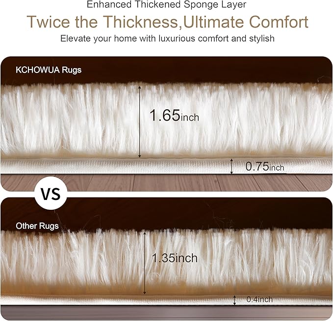 KICHOWUA Thick Area Rug 6x9 Cream White Fluffy Shag for Bedroom Living Room, Soft Plush Washable Thickened Non-Slip Fuzzy Furry Carpet, Modern Shaggy Large Rugs for Kids Nursery Boys Girls Dorm, Ivory