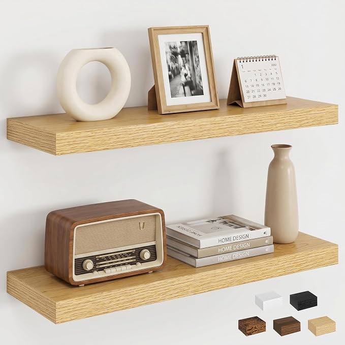 Dreamland Floating Shelves, Rustic Wooden Black Wall Shelves for Bathroom|Bedroom|Kitchen, Deep Wall Mounted Book Shelf, Wood Storage Display Shelf for Home Decor, 22.5" X 6.7" Set of 2
