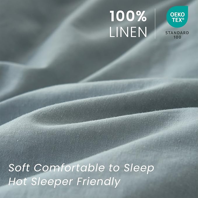 100% French Linen Pillow Shams Basic Style - Pack of 2 - Washed Solid Color Natural Flax Soft Breathable - Dusty Blue, 20'' x 26''