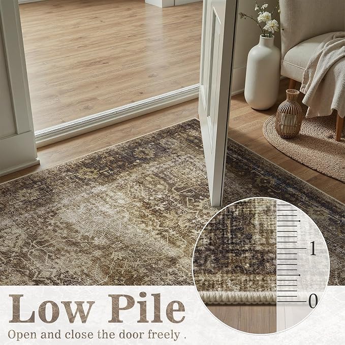 DCX Washable 6x9, Kid & Pet Friendly with Rubber Back Non Slip, Stain Resistant Vintage Rug for Living Room, Bedroom, Home Office, Soft Low Pile Large Farmhouse Distressed Carpet, Brickred
