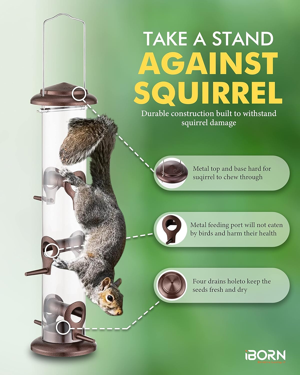 iBorn Metal Bird Feeder Hanging Wild Bird Seed Feeder for Mix Seed Blends Heavy Duty All Metal Coffee Finish,14 Inch 6 Port(Seed is not Included)