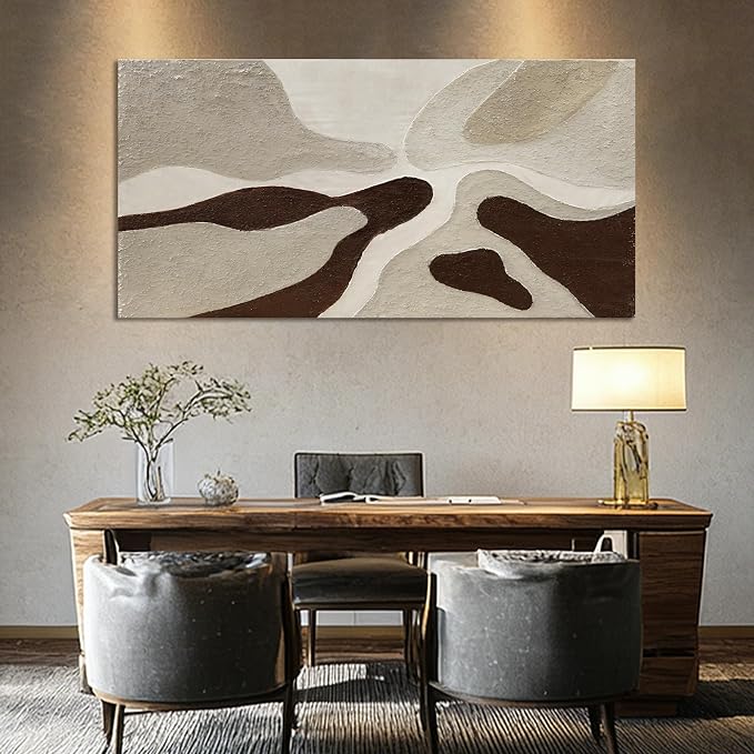 ZUNARE Hand-Painted Abstract Canvas Art – Neutral Beige, Brown, Taupe Textured Modern Wall Art for Living Room, Bedroom, Office, Ready to Hang, 24×48 in