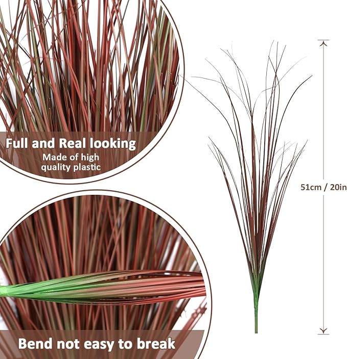 24 Bundles Red Artificial Plants Onion Grass Outdoor 20 Inch Fake Shrubs Wheat Grass UV Resistant Autumn Greenery Stems Faux Bushes Plant for Indoor Home Farmhouse Summer Decor