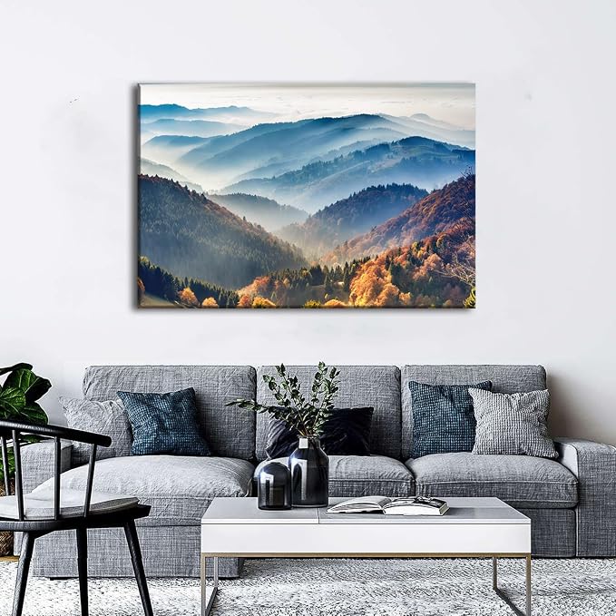 Large Nature Wall Art Great Smoky Mountains Canvas Prints Pictures National Part Foggy Forest Scenery Wall Decor for Living Room Office Misty Landscape Paintings Modern Artwork Home Decorations 32x48"