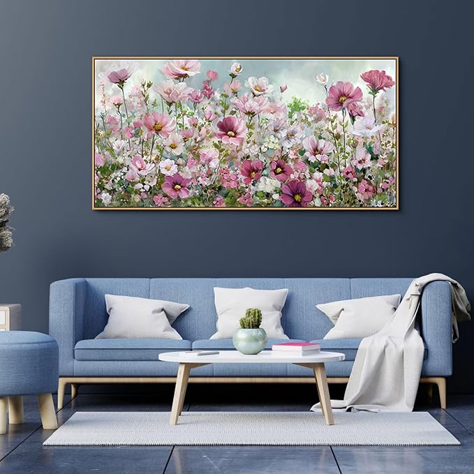 yiijeah Wall Art for Living Room Fower Bedroom Floral Canvas Framed Prints Pictures Colorful Wall Decor Watercolor Large Nature Wildflower Paintings 48x24 Inches