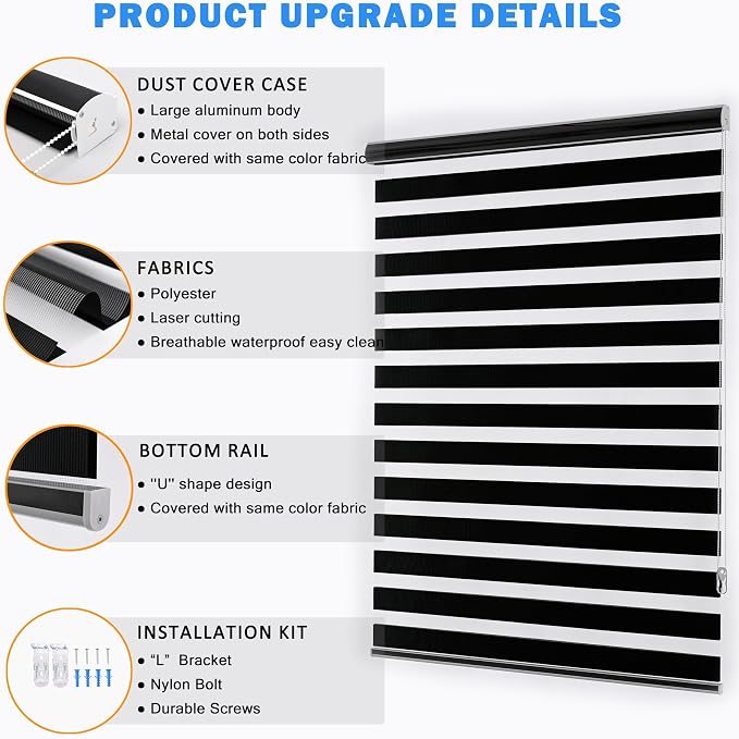 Customize Zebra Blinds for Windows Free-Stop Dual Layer Light Filtering Privacy Sheer Shade Easy to Install (10'' to 110'' Width)(Maximum Height 110'')(Custom Size & Colors)