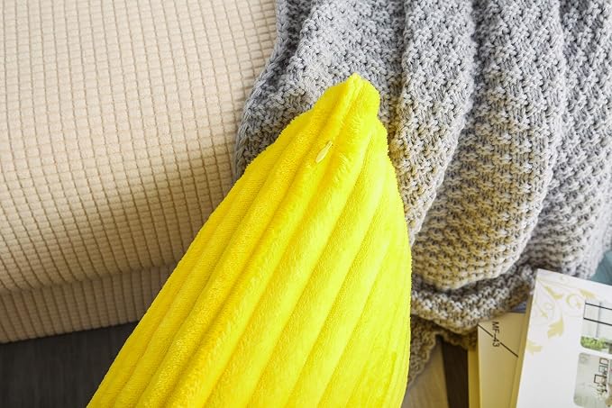 TangDepot Velvet Big Corduroy Pillow Covers 18x18 Yellow 2-Pack | Soft wide-stripe corduroy pillow cover, hidden zipper, machine washable, easy refresh, for bedroom living room indoor outdoor