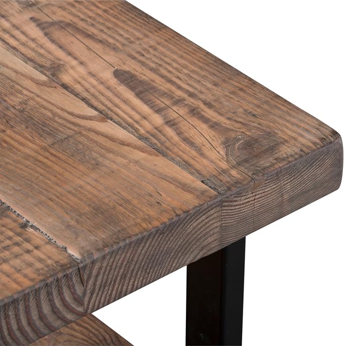 Alaterre Furniture Pomona Solid Wood 3-Tier End Table, Rustic Brown, 20” | Small Side Table or Nightstand with Storage Shelf and Metal Legs, Rustic Farmhouse Chair Side Table for Living Room & Bedroom