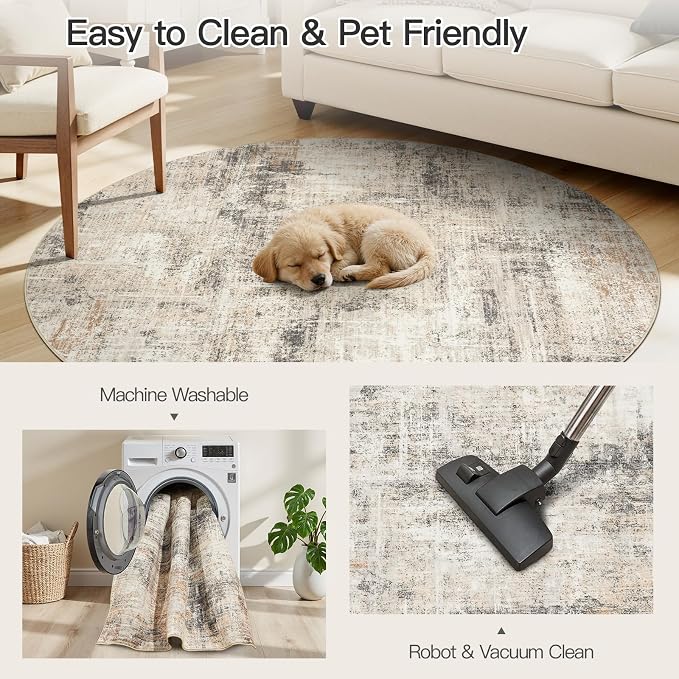 Lofus 4ft Area Rugs for Living Room, Gold Washable Area Rug with Non-Slip Backing,Soft Abstract Carpets for Bedroom Dining Room Home Office Indoor Nursery