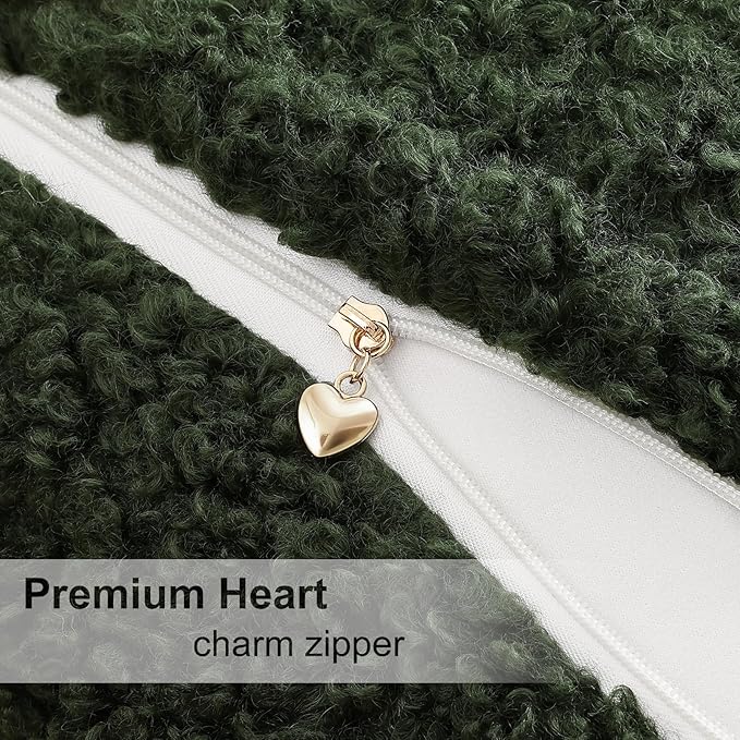 decorUhome Pack of 2 Throw Pillow Covers 22x22 Inch, Faux Fur Decorative Sherpa Pillow Covers Fuzzy Accent Soft Sheepskin Fleece Pillow Cases for Couch Living Room Bed, Olive Green