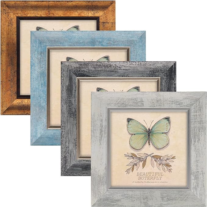 XUANLUO 5x5 Picture Frames Set of 4 Rustic Retro Photo Frame with HD Plastic Cover for Wall Mount and Tabletop Display Family Friends Wedding Gift